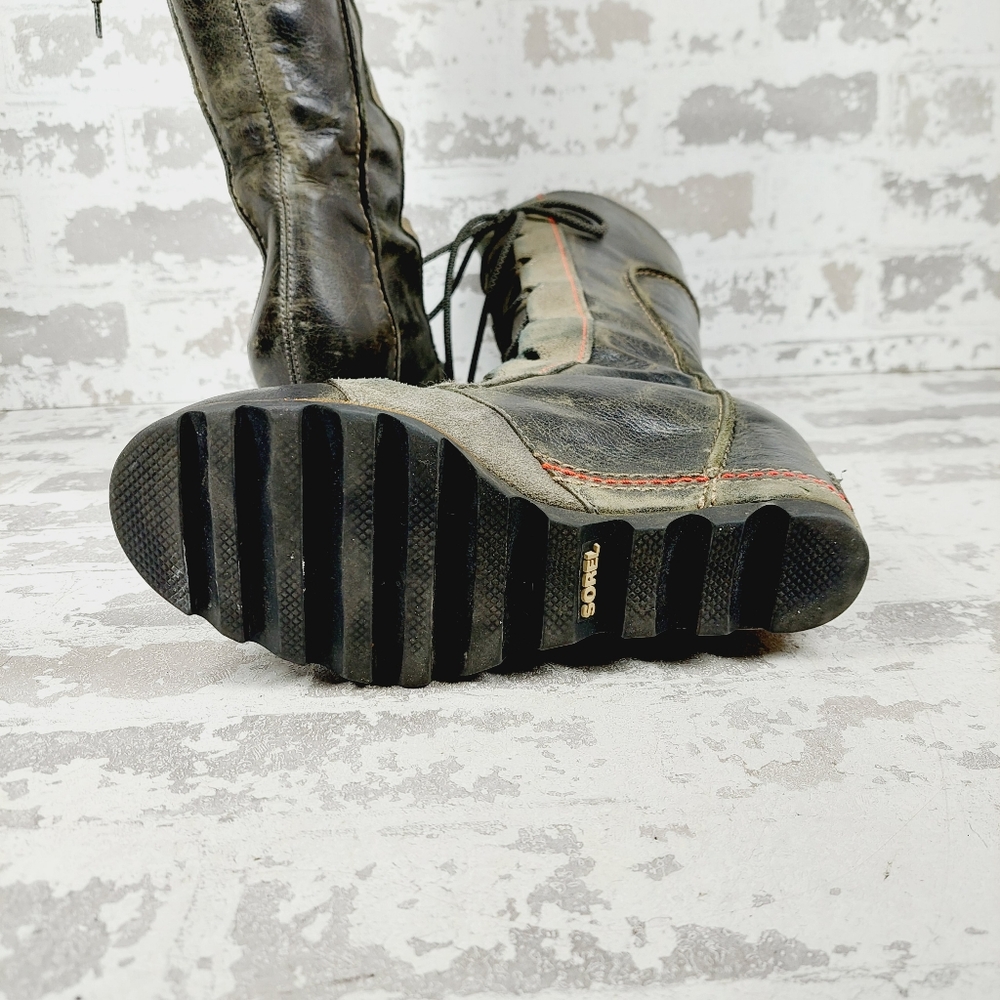 Sorel Olive Green Lace-Up Wedge Boots - Picture 9 of 13